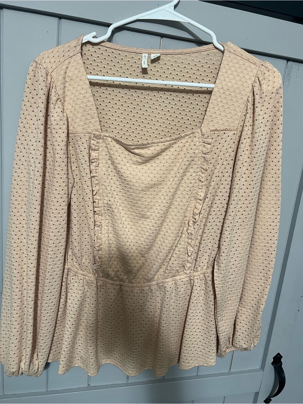 Square Neck Peplum Swiss Dot Blouse in Blush